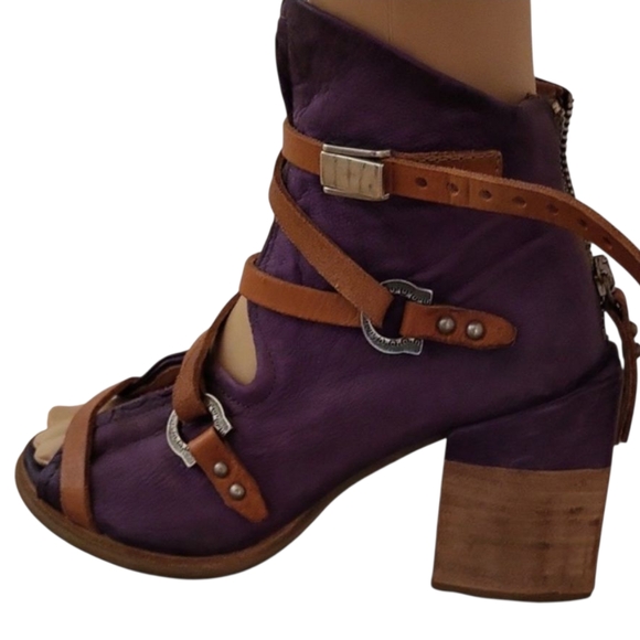 A.S.98 x Free People Open-toe Roman Block-heel Sandals / Sz 4.5 - 5 / Eggplant - Picture 6 of 17